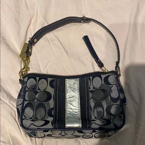 COACH BLACK AND SILVER HERITAGE STRIPE HANDBAG